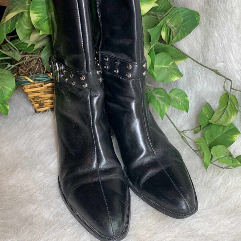 HARLEY DAVIDSON Black Belted Mid Calf Leather Lindsey Boot